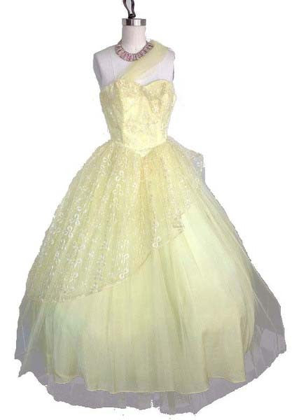 SOLD! 1950's Vintage Yellow Tulle Prom Dress with Sash
