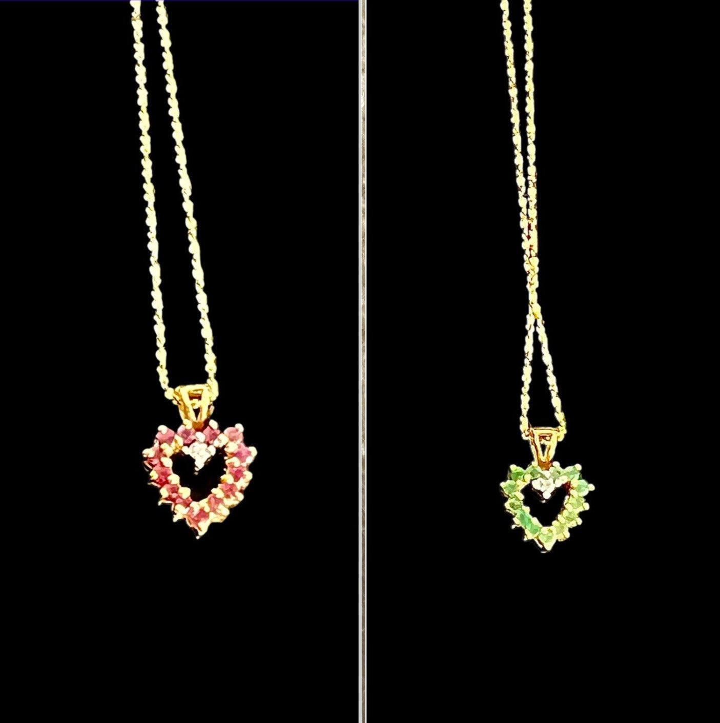 Antique Vintage 14KT Rubies Emeralds Diamond Heart Pendent