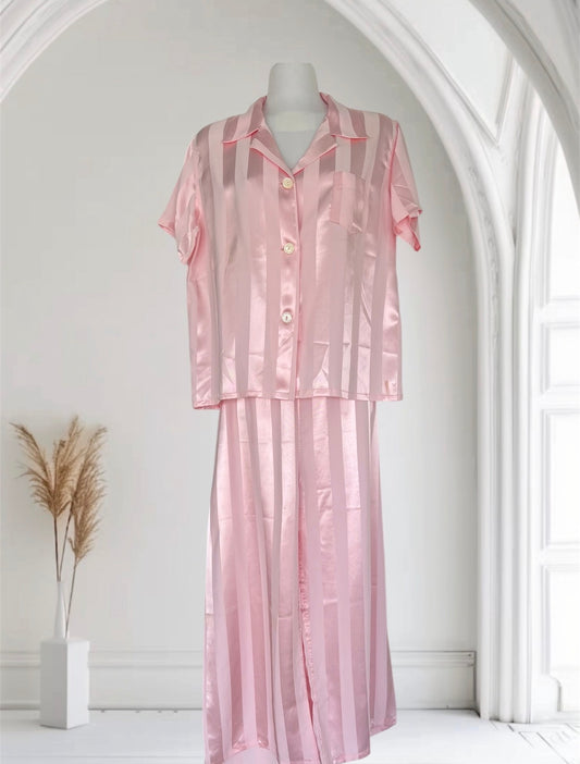 NEW ARRIVAL! 1940's 1950's Rare Vintage Soft Pink Striped Satin Silky Lounging PJ's