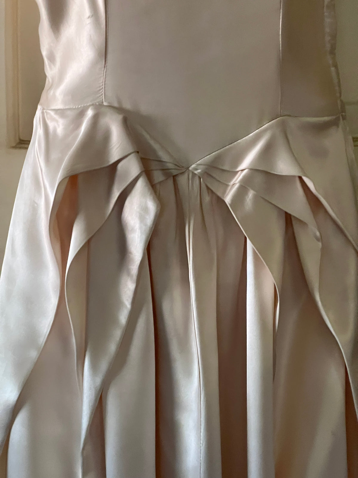 1940's Wedding Gown Creamy Champagne White Satin Pleated Front Gorgeous