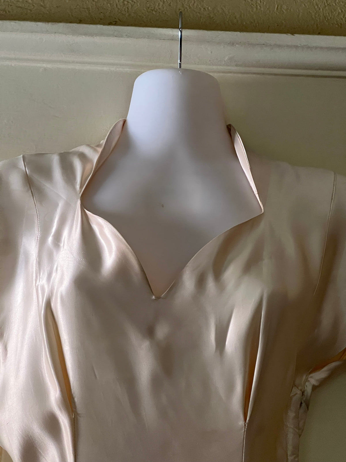 1940's Wedding Gown Creamy Champagne White Satin Pleated Front Gorgeous