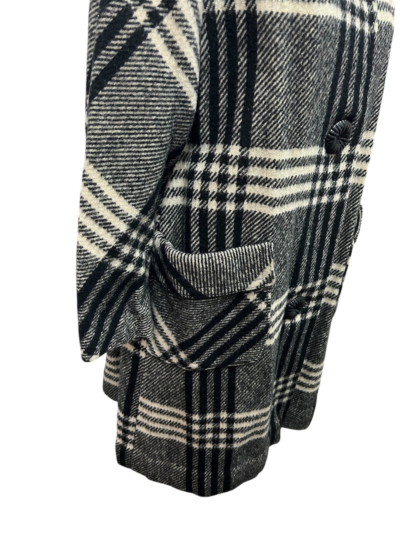 1950 1960 Size L Vintage Black and White Wool Plaid Coat Perfect