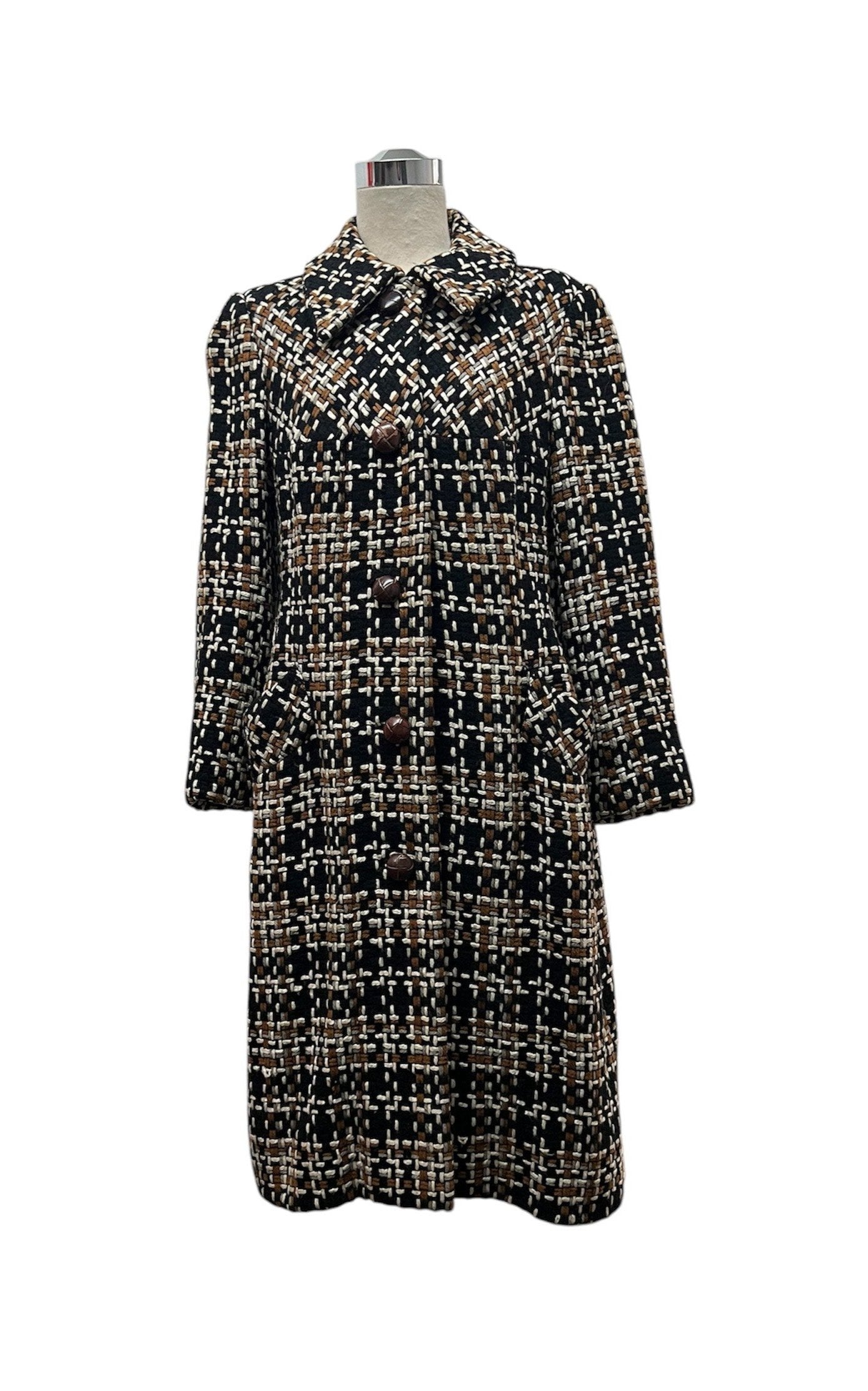 1960 1970 Vintage Black Brown White Wool Coat Perfect