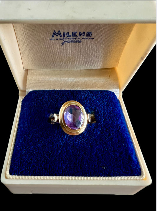 Antique Vintage Estate Ring with Large Cabochon Deep Purple Amethyst Perfect