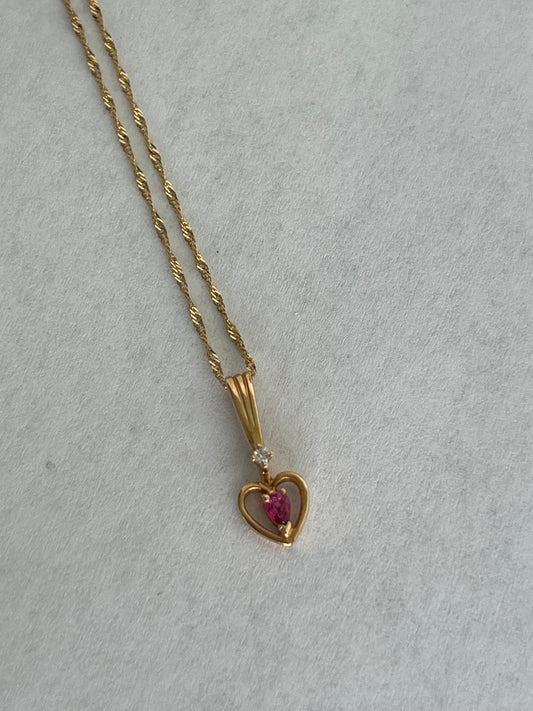 Antique Vintage 14KT Ruby & Diamond Heart Pendent