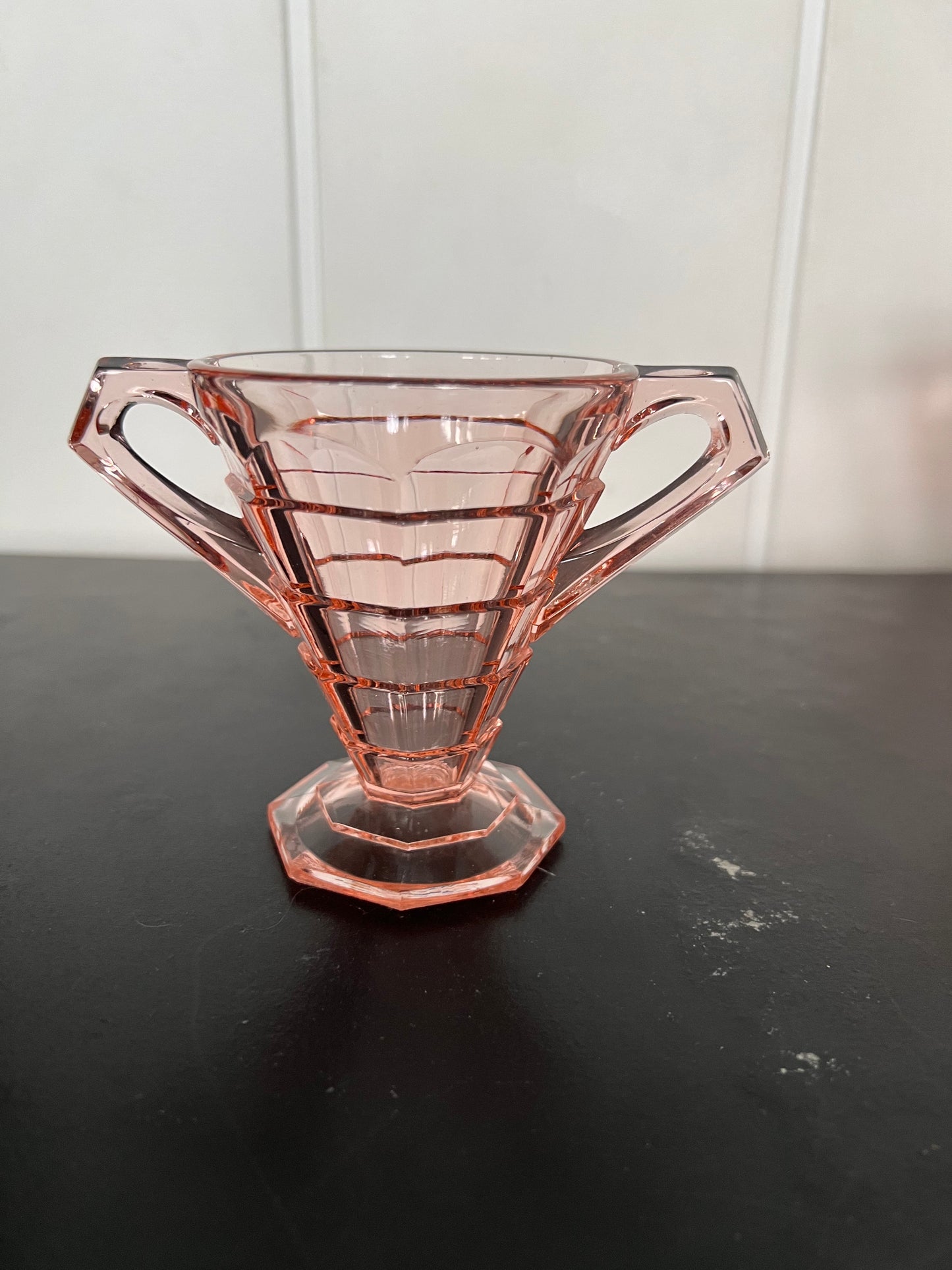 Vintage Art Deco Indiana Co Pink Depression Glass Tea Room Sugar Creamer and Holder