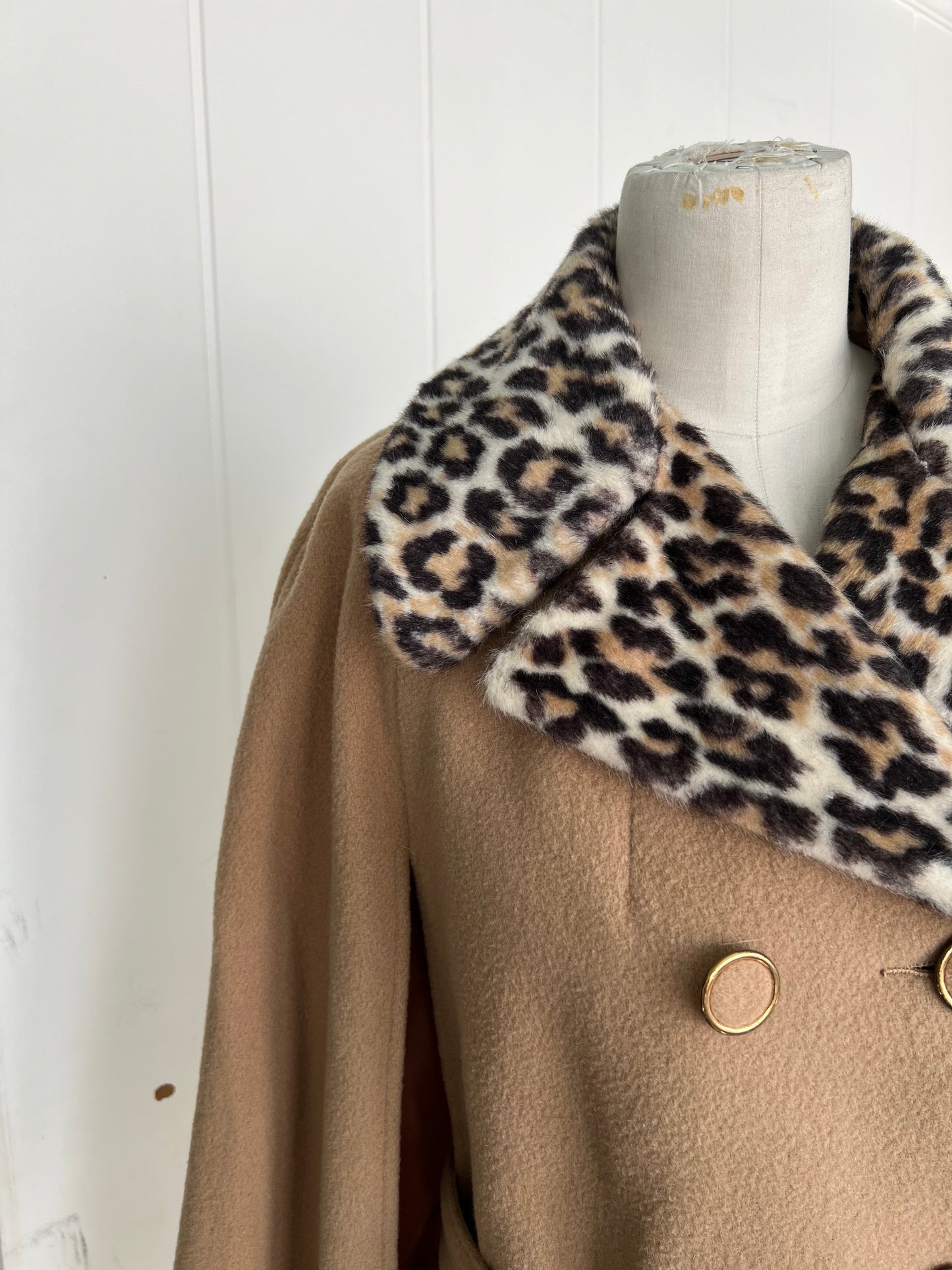 1960's Vintage Faux Leopard with Wool Cape Poncho Coat