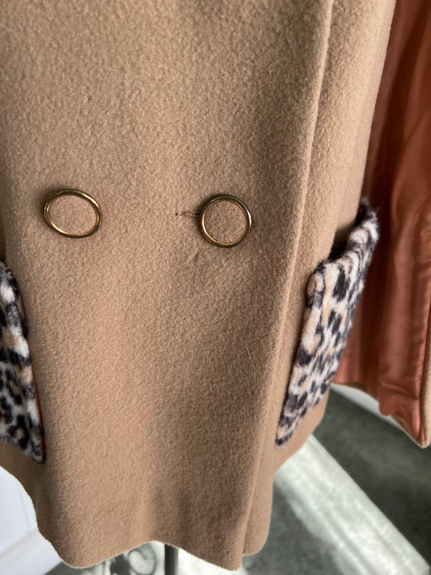 1960's Vintage Faux Leopard with Wool Cape Poncho Coat