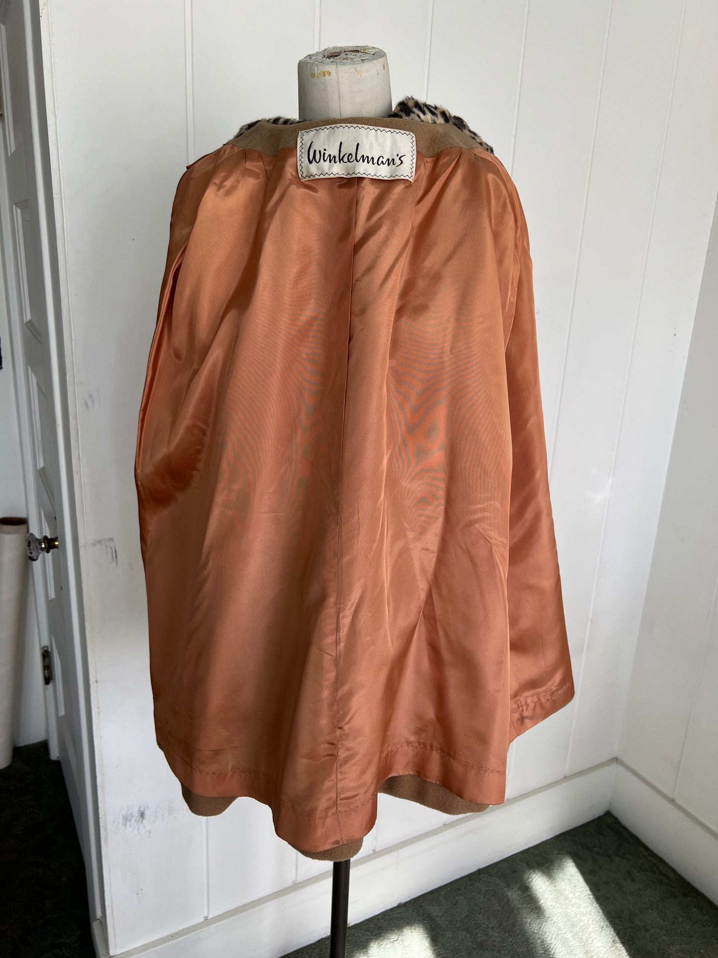 1960's Vintage Faux Leopard with Wool Cape Poncho Coat