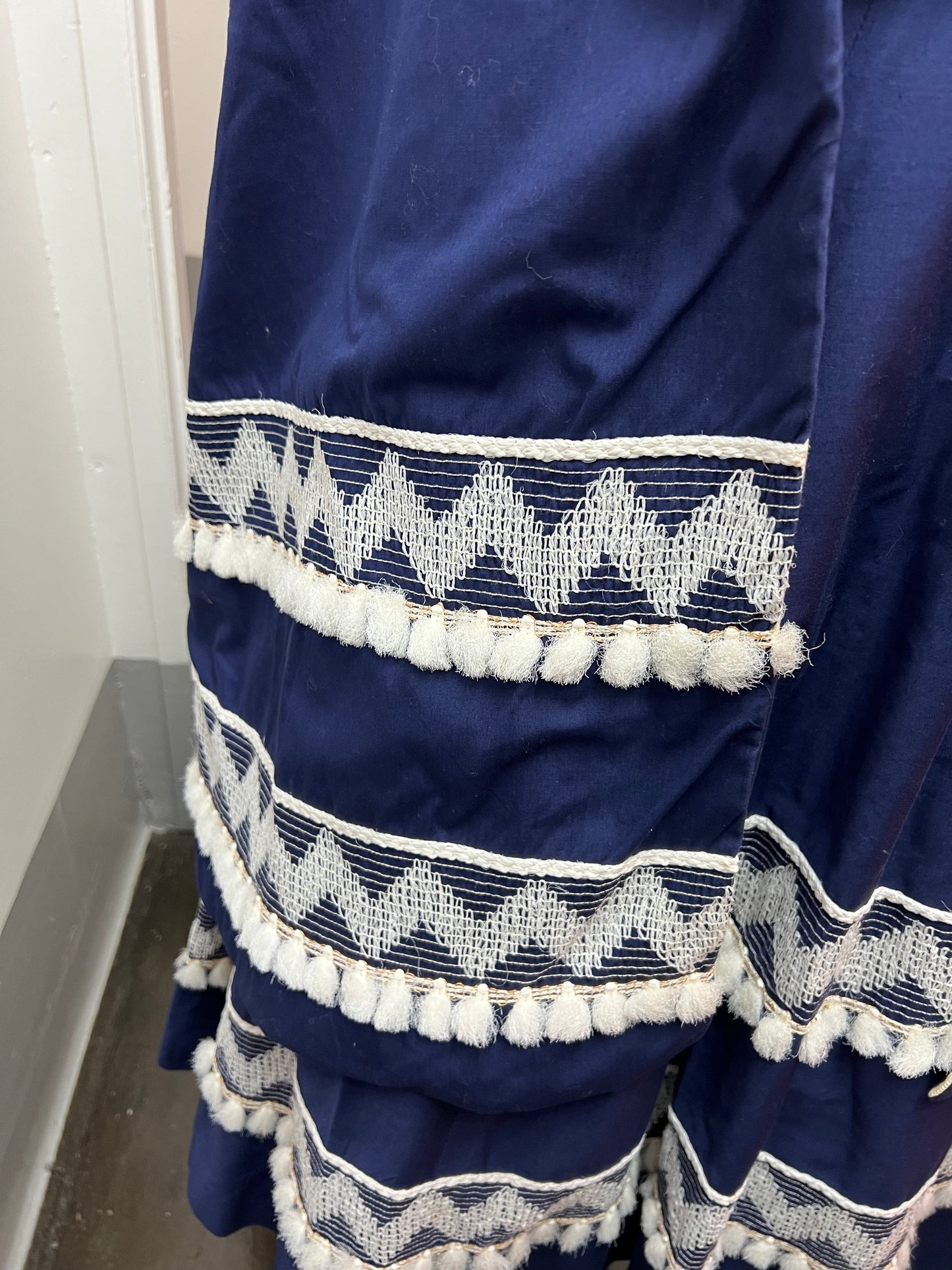 1950's Vintage Royal Blue Justin McCarty Cotton Halter Sun Dress Full Skirt Matching Shawl
