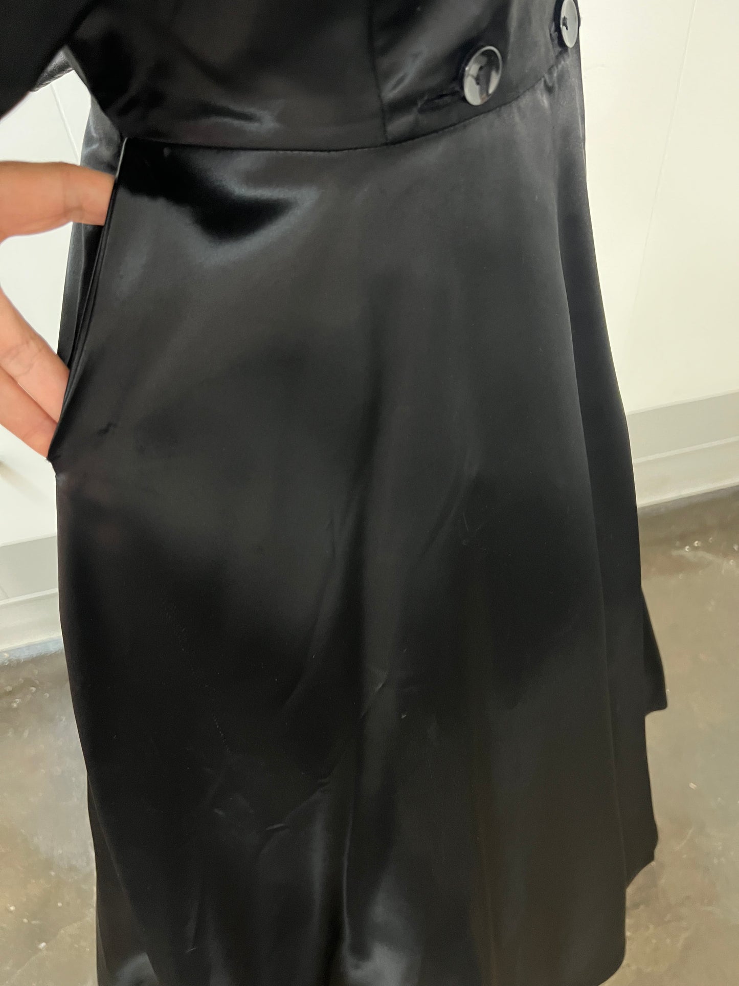 1950's Vintage Frederick's Of Hollywood Filmland Creations Black Satin Circle Wrap Dress Excellent