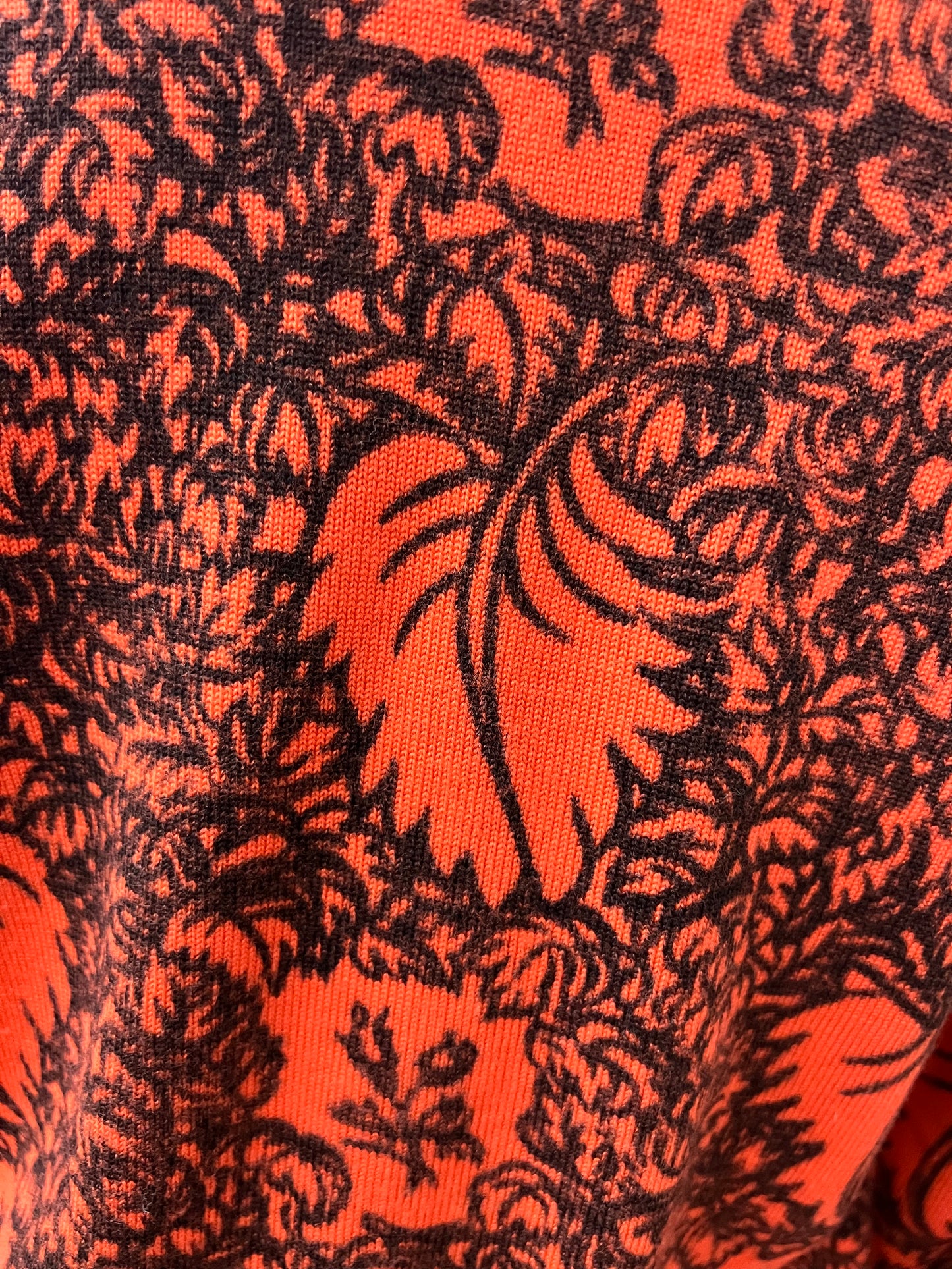 1950 1960 Vintage I. Magnin Waist Length Orange and Black Fall Leaf Sweater