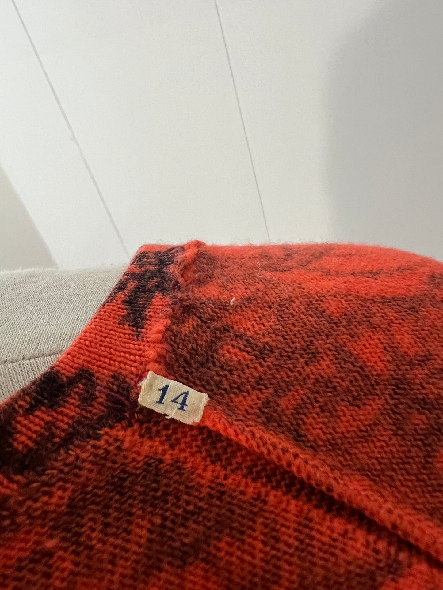 1950 1960 Vintage I. Magnin Waist Length Orange and Black Fall Leaf Sweater