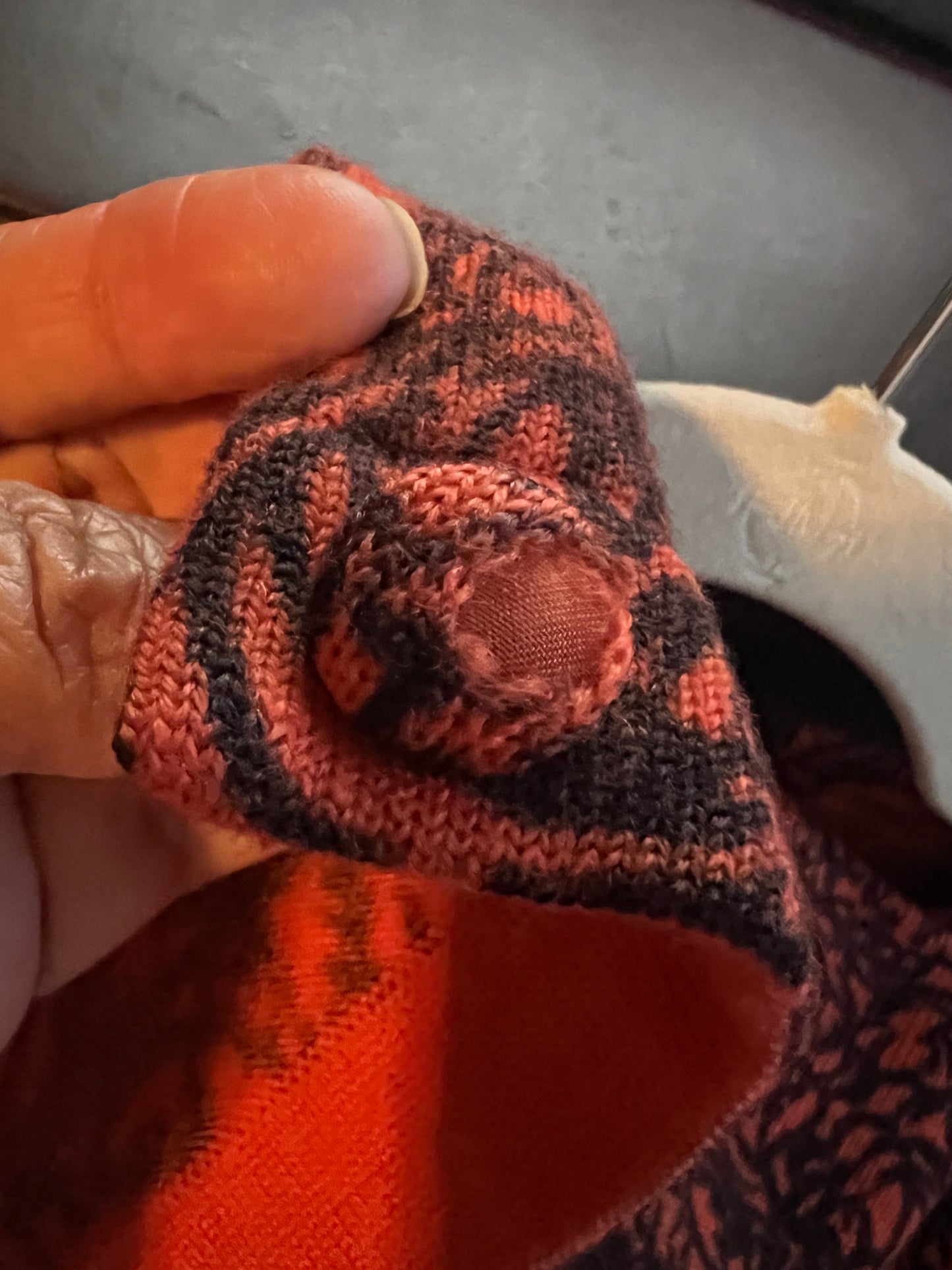 1950 1960 Vintage I. Magnin Waist Length Orange and Black Fall Leaf Sweater