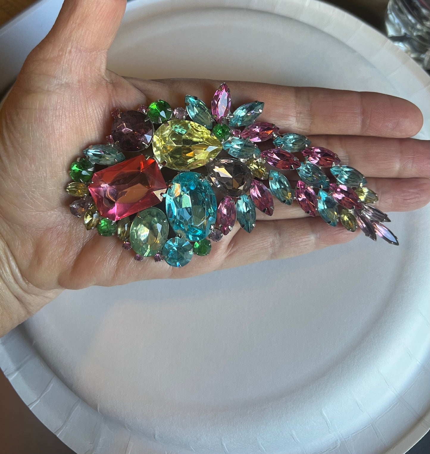 1950 Vintage Pastel Fruit Salad Huge Possibly Juliana Rhinestone Brooch Perfect