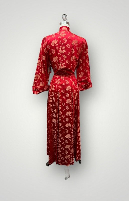 SOLD! 1930 1940 Vintage Satin Red Brocade Chinese Robe Size 10