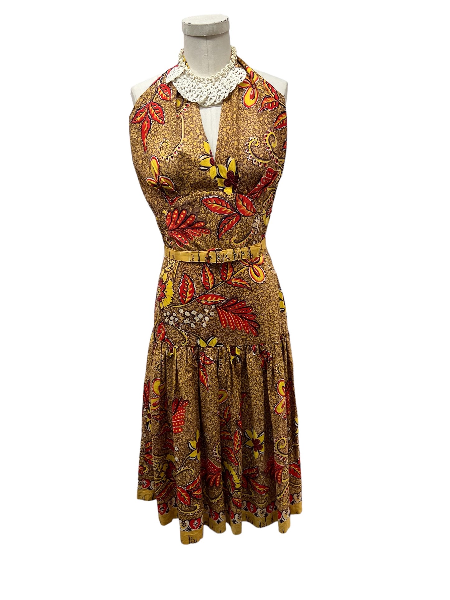 1940's 1950's Vintage Crisp Cotton Shelf Bust Halter Sun Dress with Matching Shawl