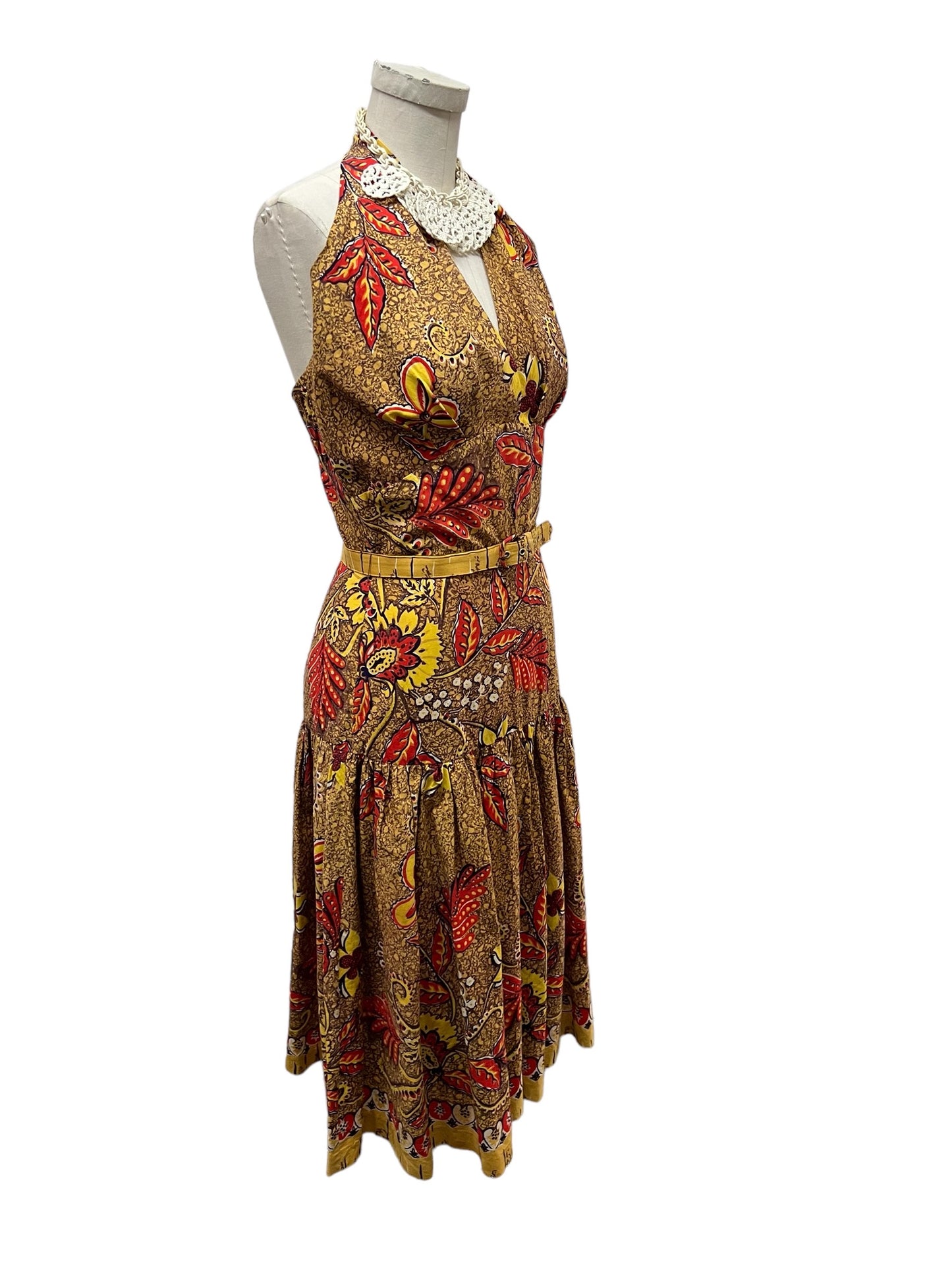 1940's 1950's Vintage Crisp Cotton Shelf Bust Halter Sun Dress with Matching Shawl