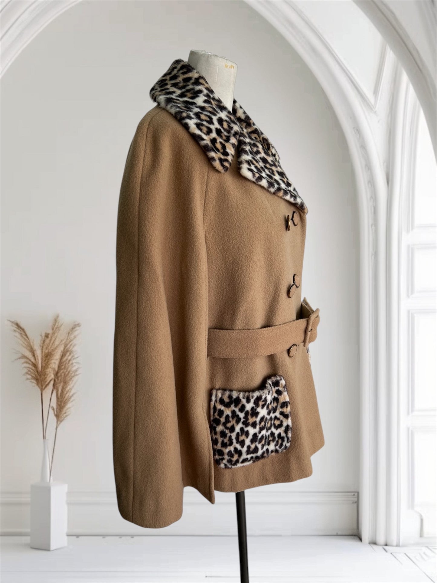 1960's Vintage Faux Leopard with Wool Cape Poncho Coat