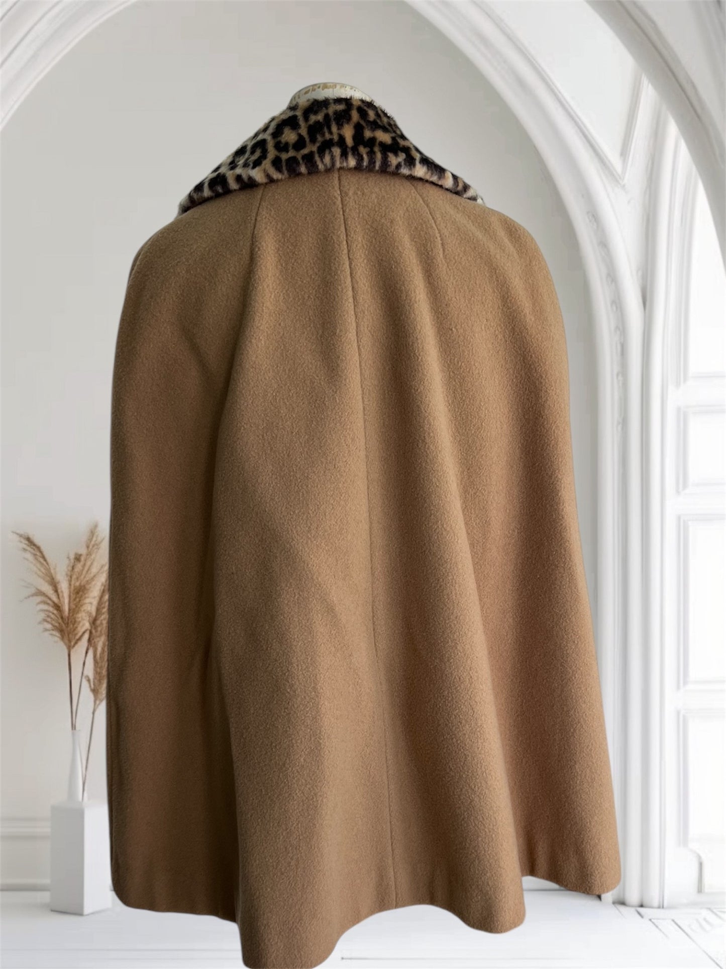 1960's Vintage Faux Leopard with Wool Cape Poncho Coat