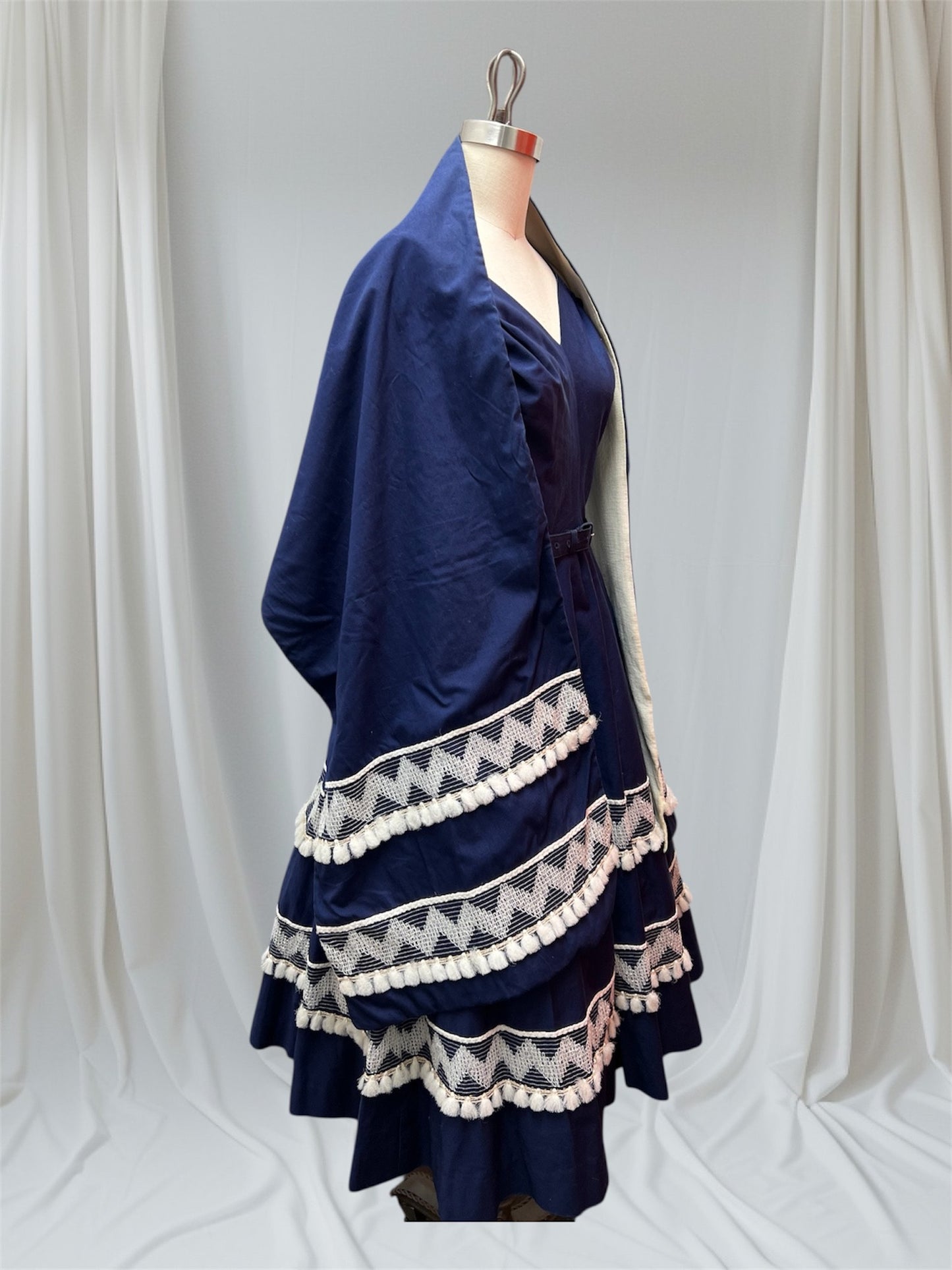 1950's Vintage Royal Blue Justin McCarty Cotton Halter Sun Dress Full Skirt Matching Shawl