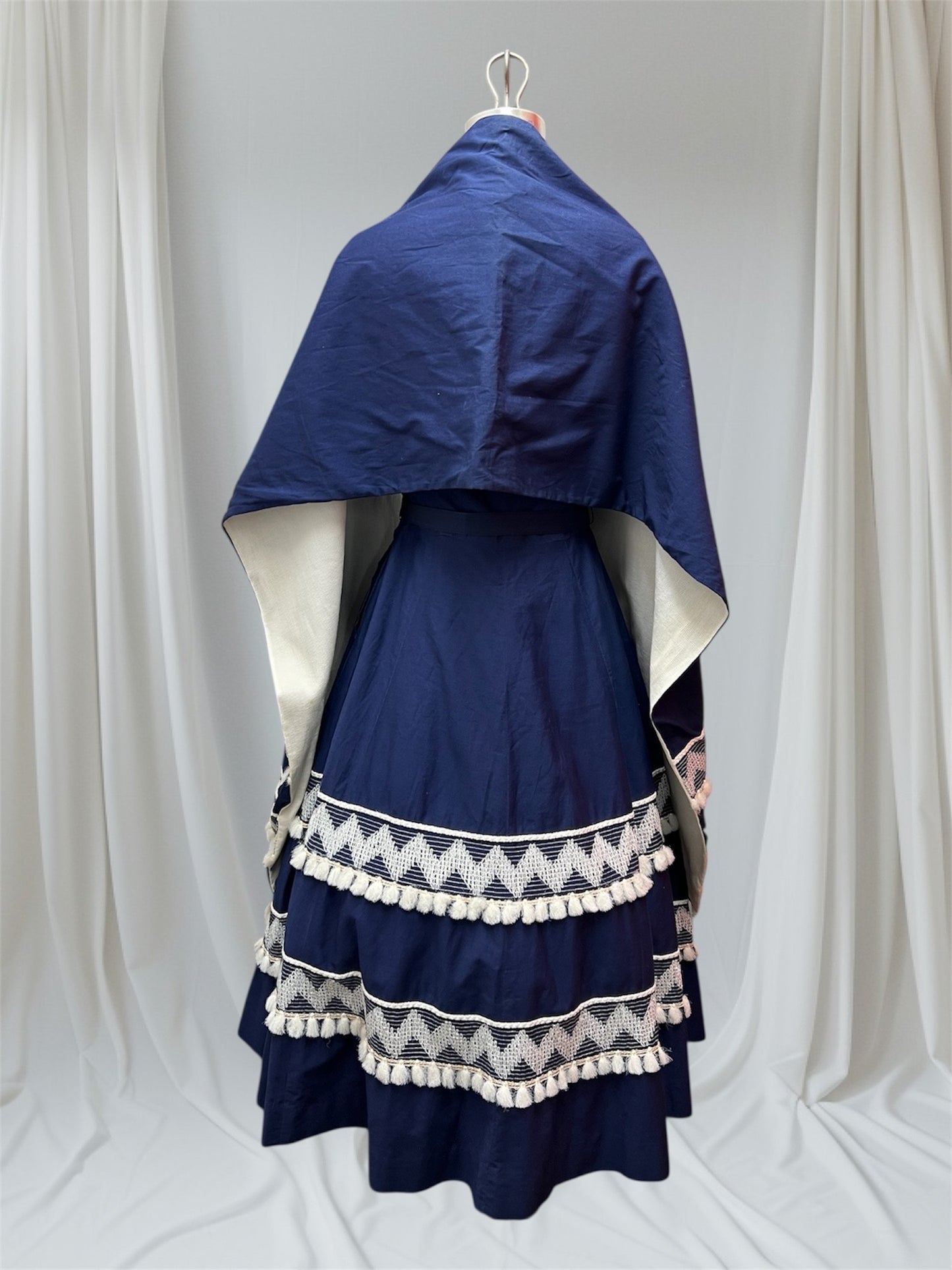 1950's Vintage Royal Blue Justin McCarty Cotton Halter Sun Dress Full Skirt Matching Shawl