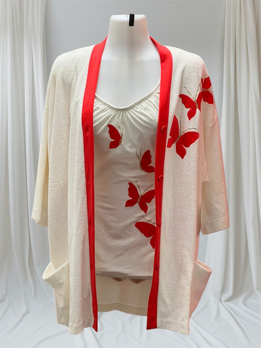 SOLD! 1950 Rare Vintage De Weese Designs One Piece Swimsuit with Coverup Butterfly Appliques Perfect