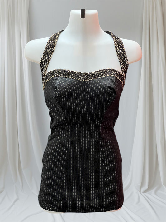 SOLD! 1940 1950 Vintage Original Masterpiece By Catalina Black & Gold One Piece Halter Swimsuit Perfect