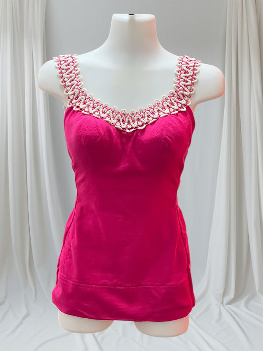 1950 Vintage Fuchsia Pink Swimsuit with White and Fuchsia Pink Trim Perfect