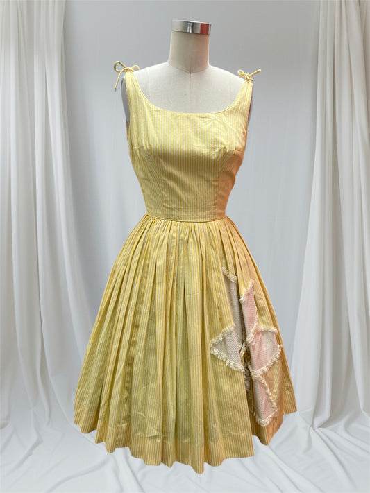 1950's Vintage Candy Jones California Summer Dress With Yellow & White Stipes