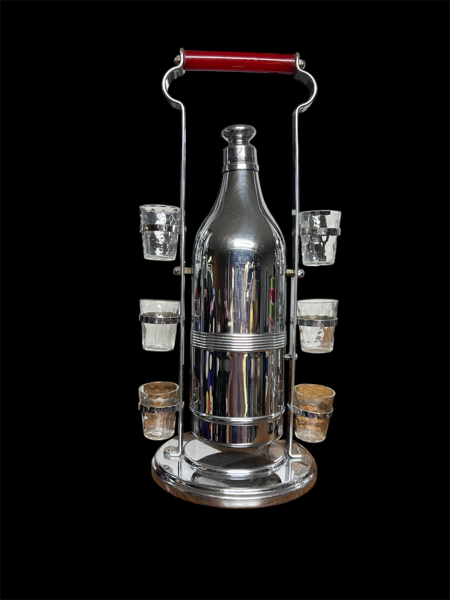 SOLD! 1930 Rare Vintage Art Deco Bakelite Chrome Cocktail Decanter Server with Glasses