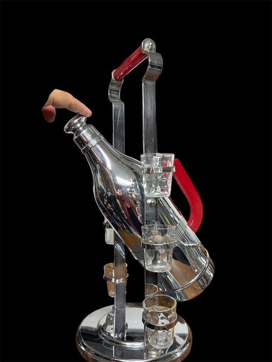 SOLD! 1930 Rare Vintage Art Deco Bakelite Chrome Cocktail Decanter Server with Glasses