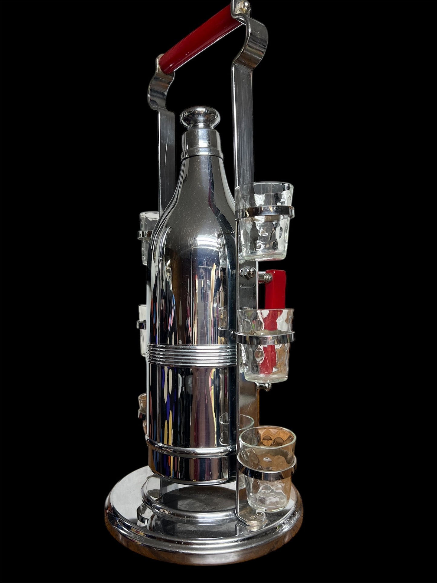SOLD! 1930 Rare Vintage Art Deco Bakelite Chrome Cocktail Decanter Server with Glasses