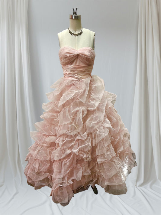 SOLD! JUST ARRIVED! 1950 Vintage Pastel Pink Ruffled Tulle Party Prom Evening Gown Cup Cake