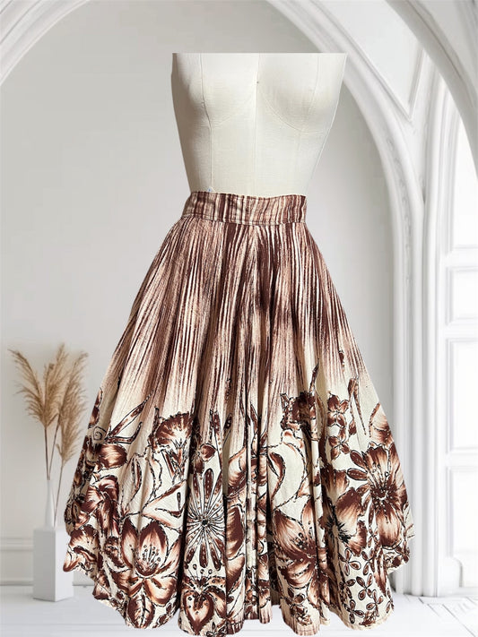 1940 1950 Vintage Floral with Sequins Mexican Design Circle Skirt
