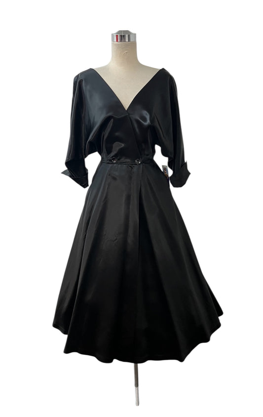 1950's Vintage Frederick's Of Hollywood Filmland Creations Black Satin Circle Wrap Dress Excellent
