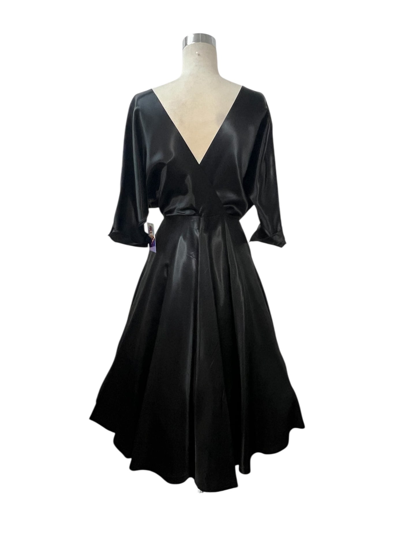 1950's Vintage Frederick's Of Hollywood Filmland Creations Black Satin Circle Wrap Dress Excellent