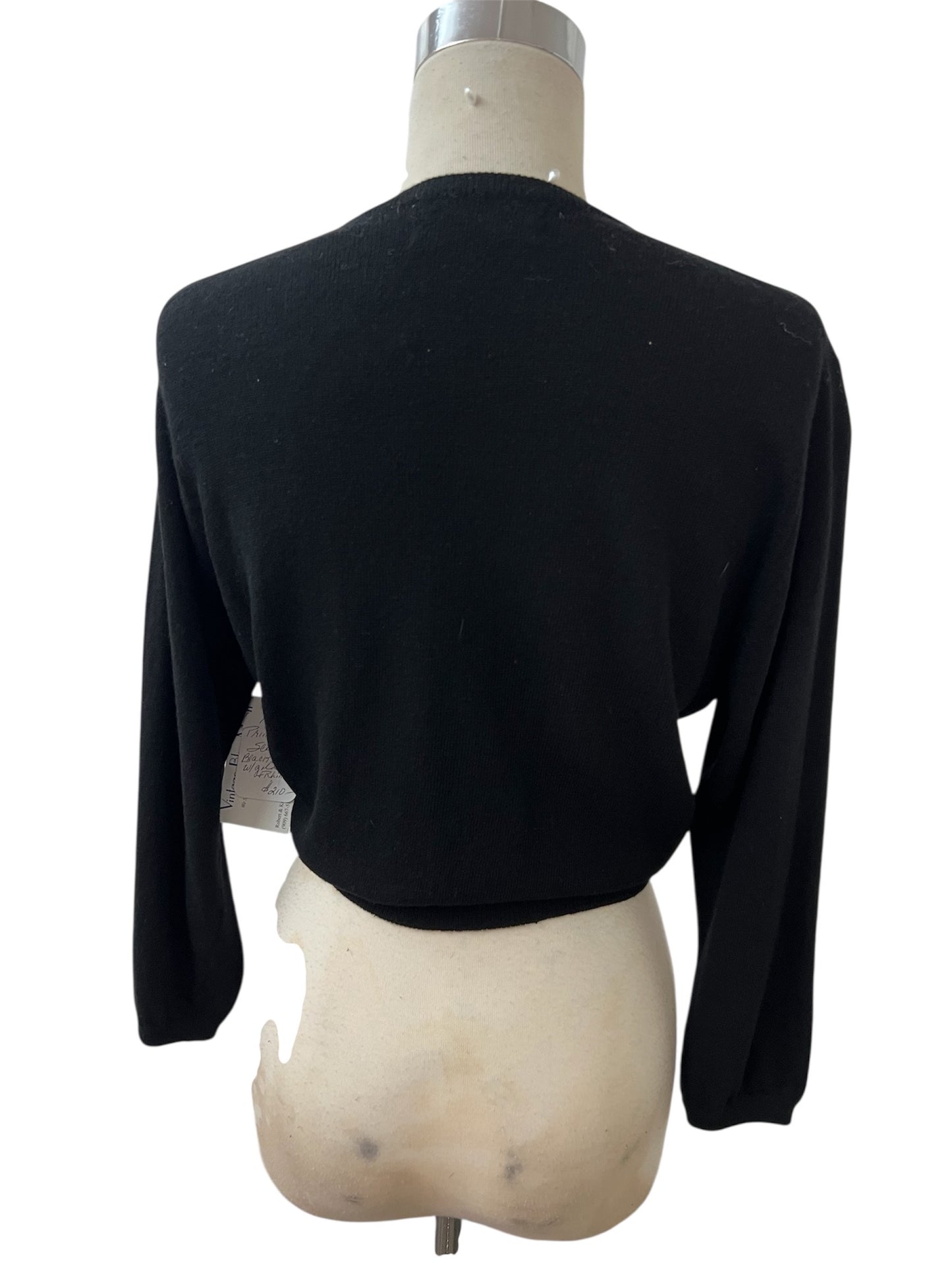 1950 Vintage Black Soft Cashmere Waist Length Sweater with Gold Embordered Roses