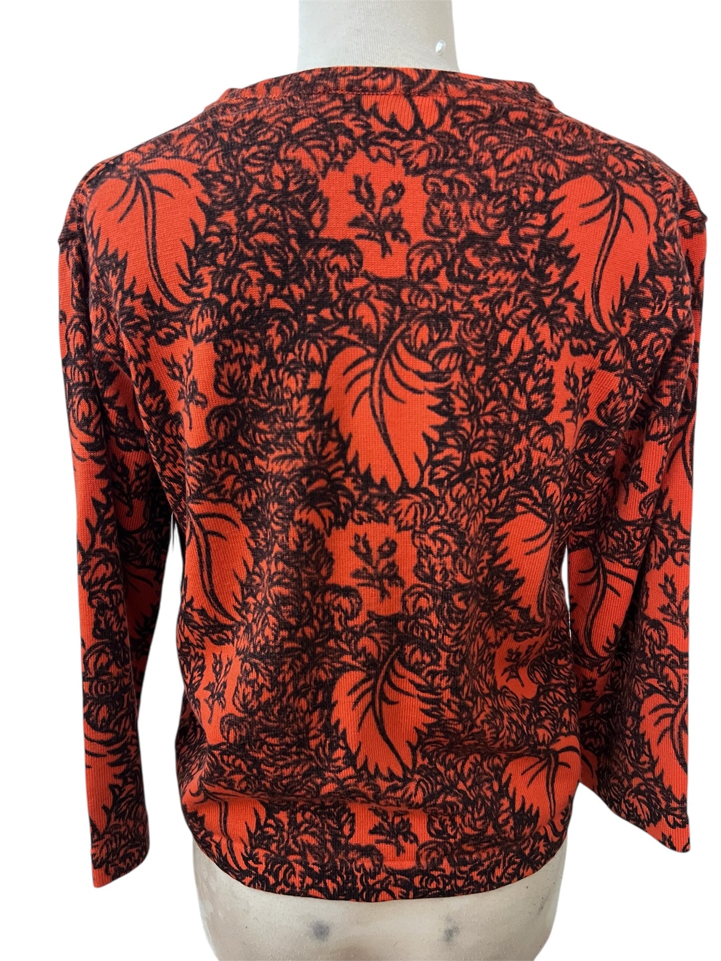 1950 1960 Vintage I. Magnin Waist Length Orange and Black Fall Leaf Sweater
