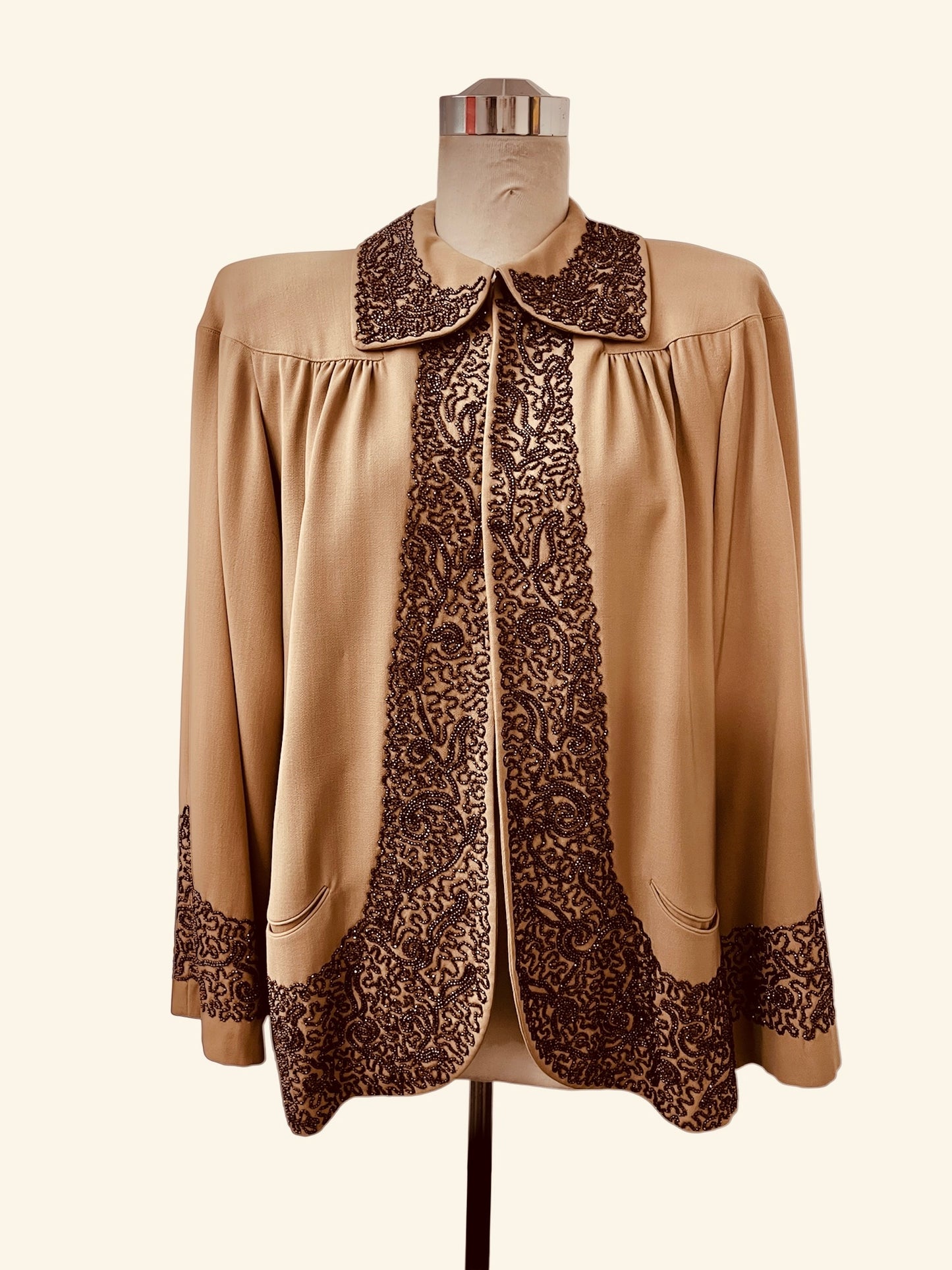 1940's Vintage Wool Gab Beaded Evening Swing Coat Beautiful & Perfect