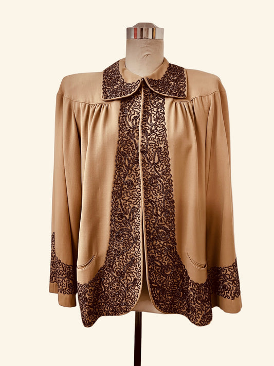 1940's Vintage Wool Gab Beaded Evening Swing Coat Beautiful & Perfect