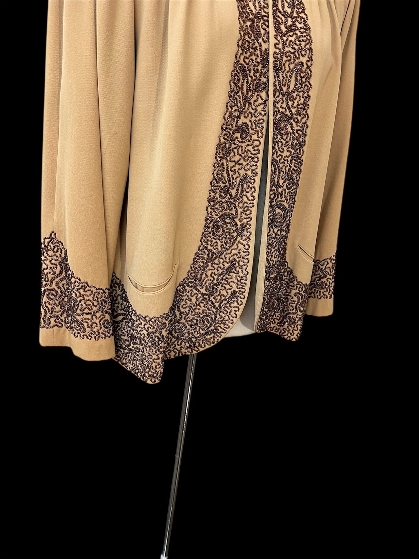 1940's Vintage Wool Gab Beaded Evening Swing Coat Beautiful & Perfect