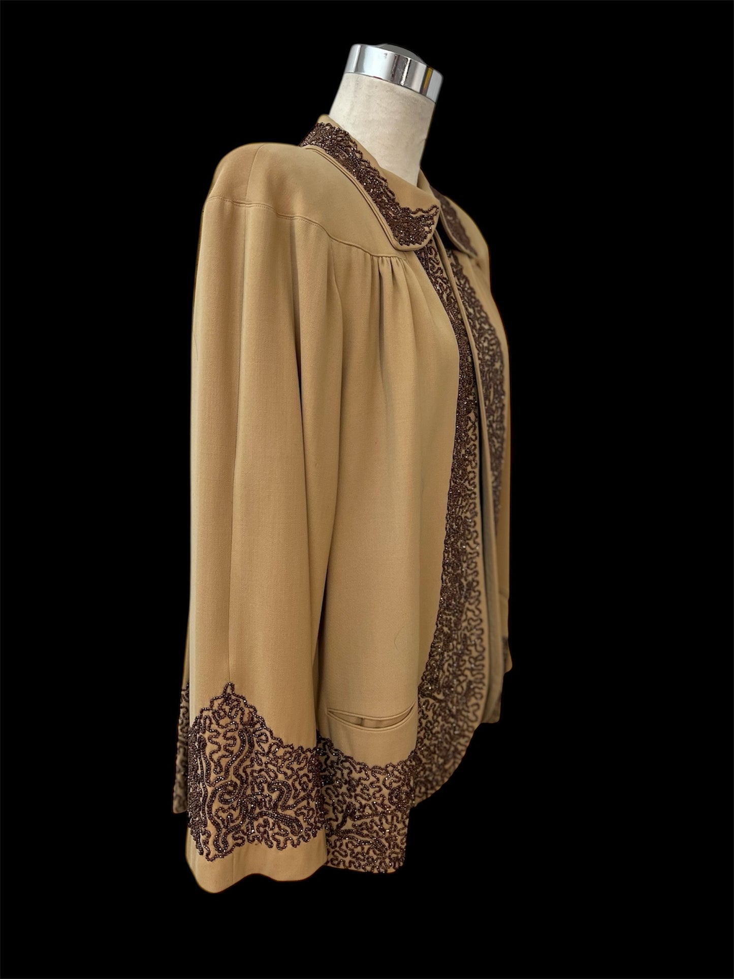 1940's Vintage Wool Gab Beaded Evening Swing Coat Beautiful & Perfect