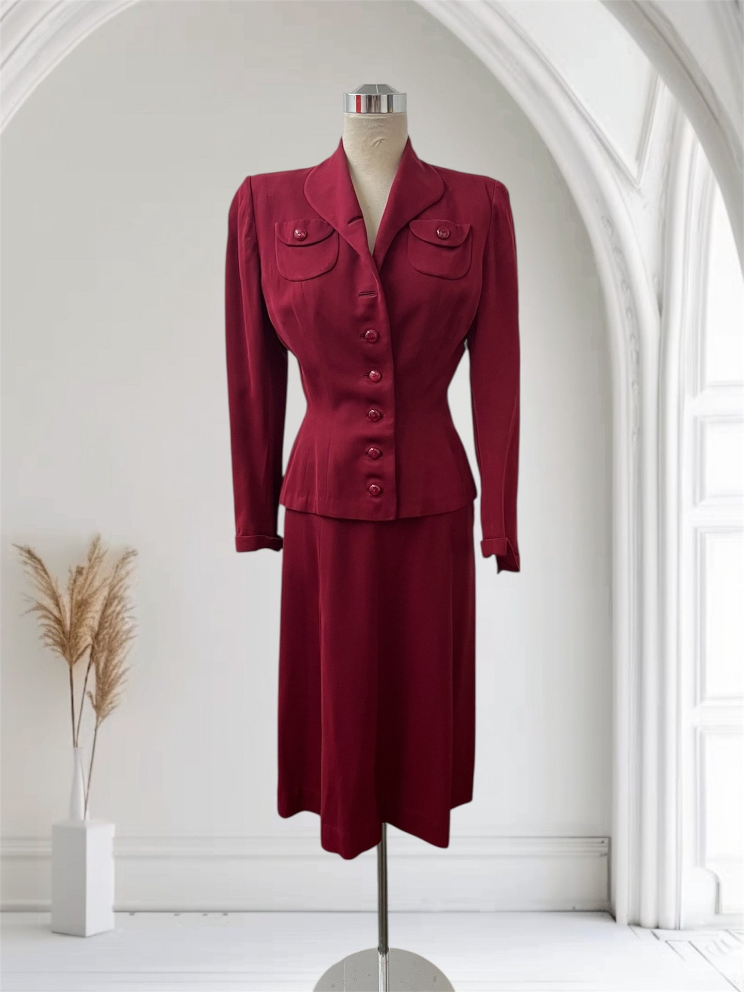 1940 Vintage Burgundy Wool Gabardine Suit Lilli Ann Style