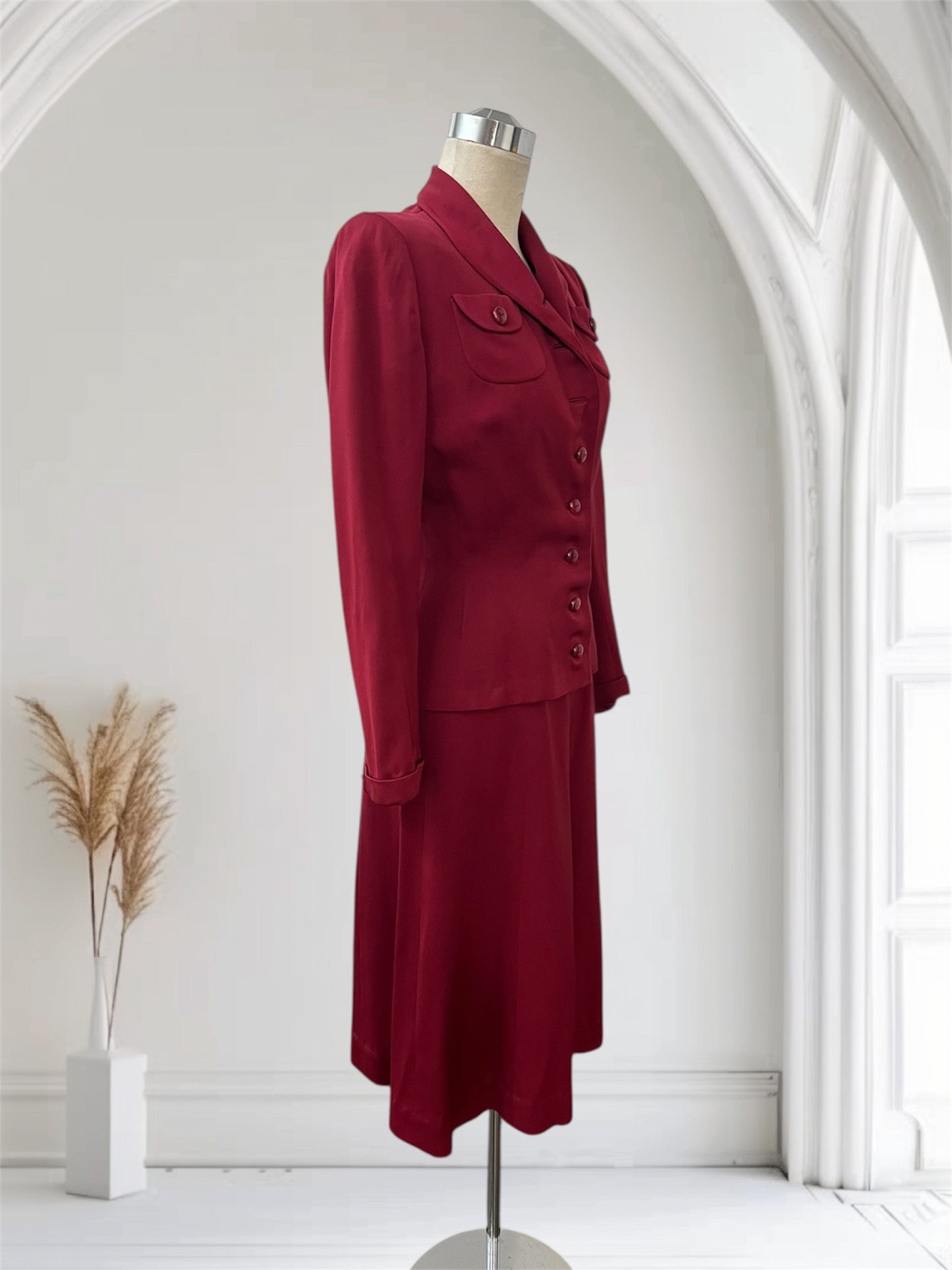 1940 Vintage Burgundy Wool Gabardine Suit Lilli Ann Style