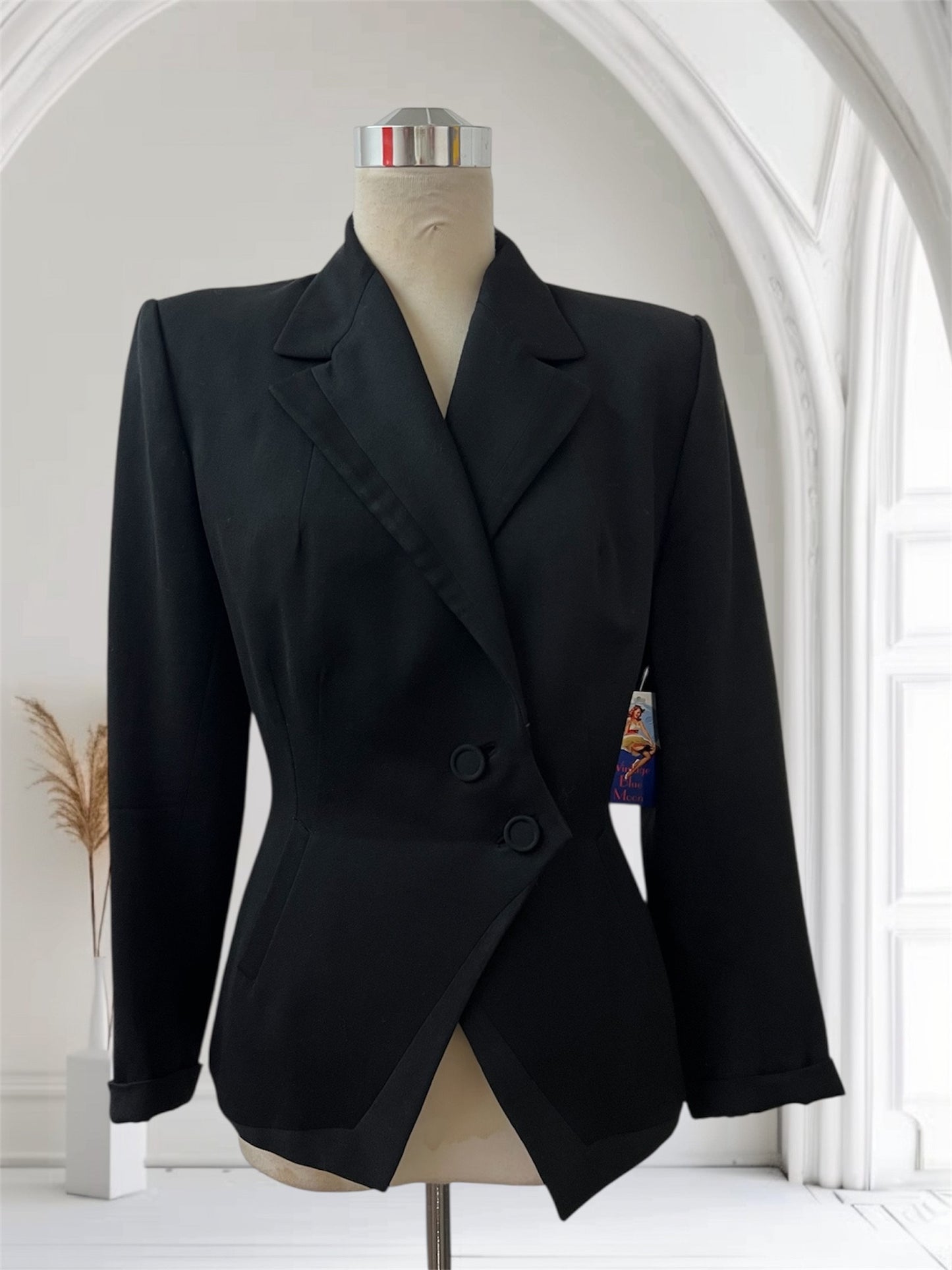 1940 1950 Vintage Lilli Anne Style Deep Rich Black Gabardine Woman's Tuxedo Jacket
