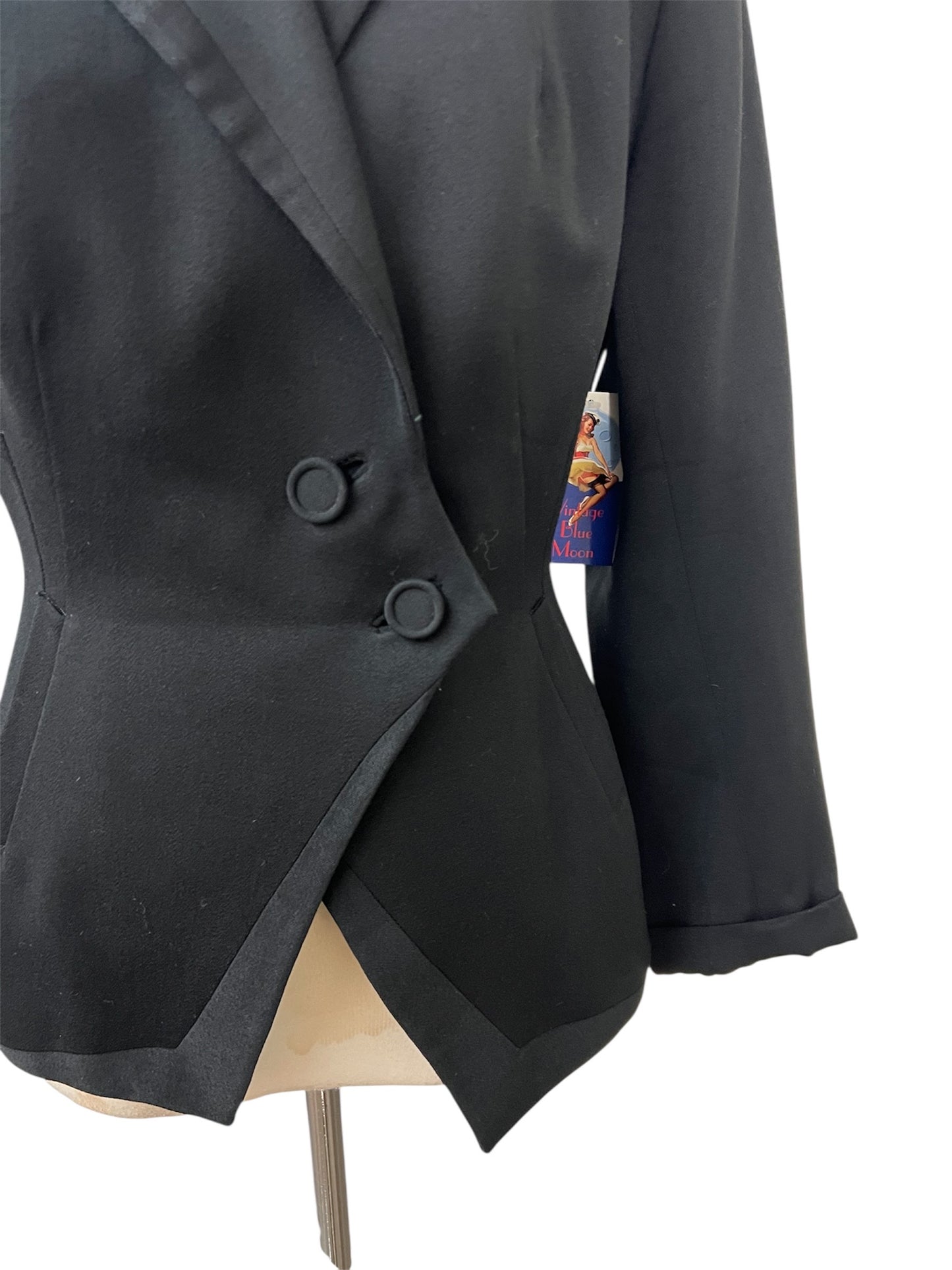 1940 1950 Vintage Lilli Anne Style Deep Rich Black Gabardine Woman's Tuxedo Jacket