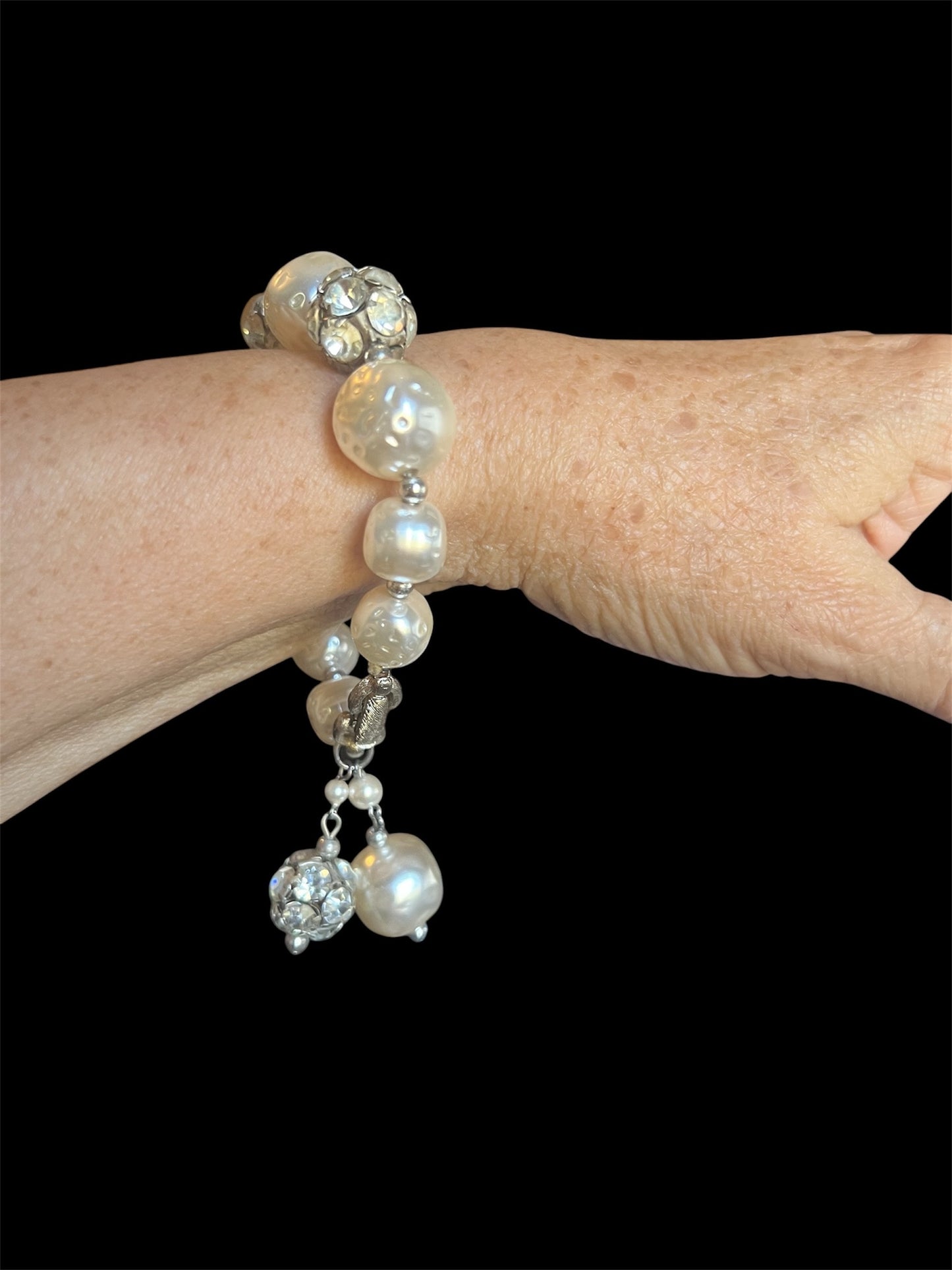 1950 Vintage Rare Louis Rousselet Faux Pearls & Rhinestone Demi Parure Set Necklace Bracelet Earrings Gorgeous Beautiful Perfect