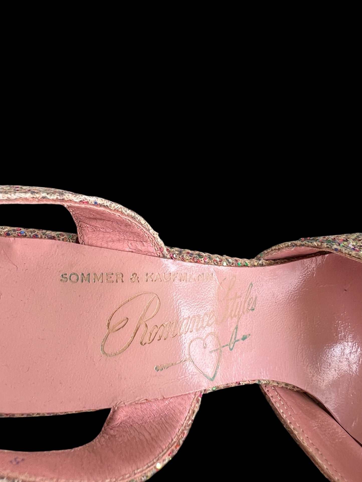 SOLD! Vintage 1950's Size 8 Slingback Pink Glitter Open Toe Heels