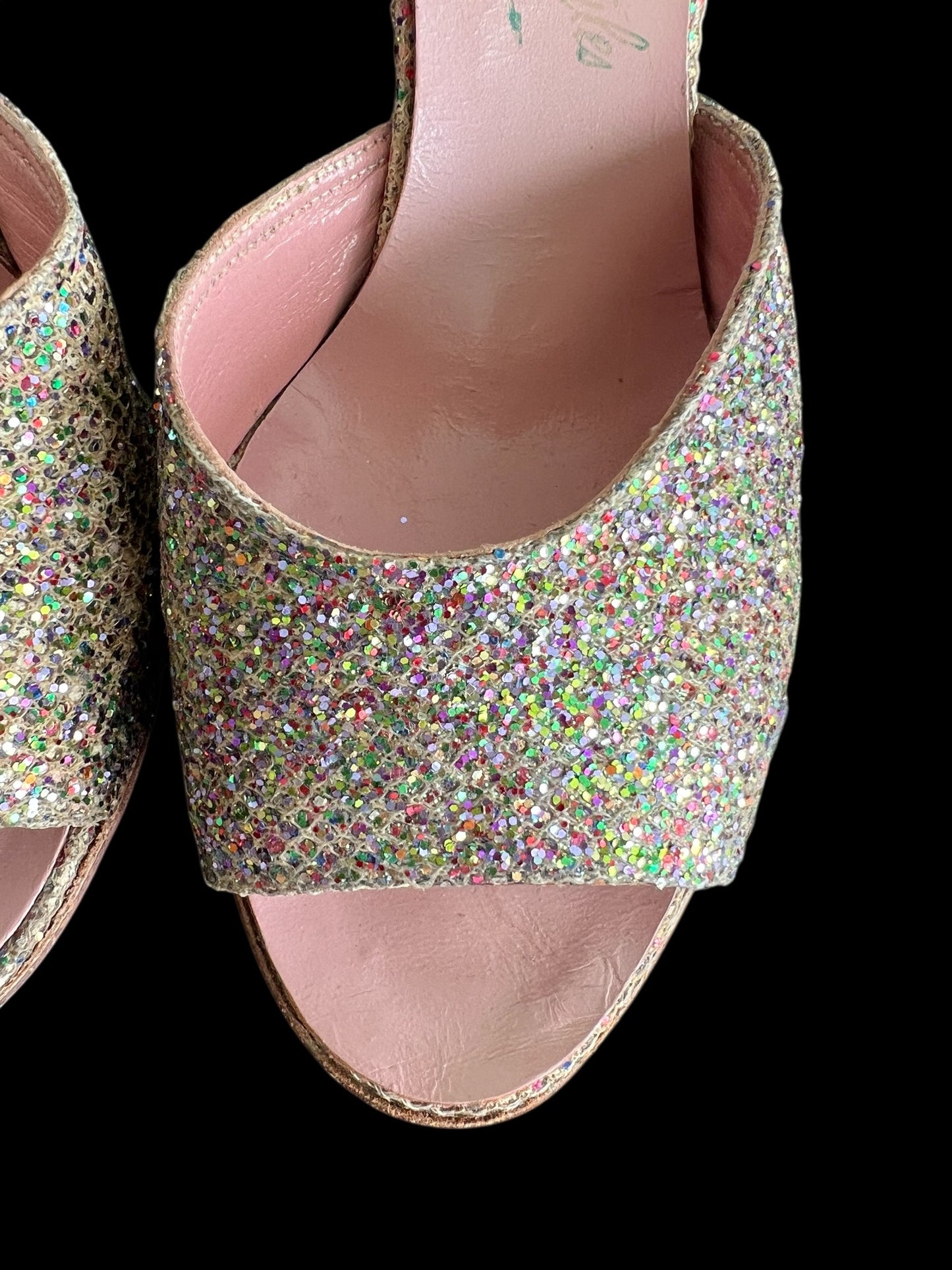 SOLD! Vintage 1950's Size 8 Slingback Pink Glitter Open Toe Heels